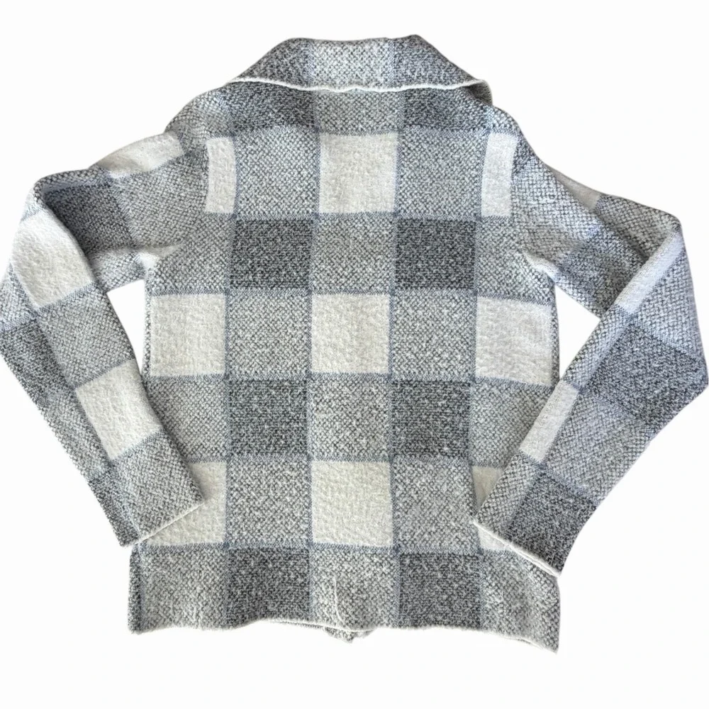 Rachel Zoe Blue Plaid Knit Shacket Sz M Snap Front Jacket Coastal Layering Cozy